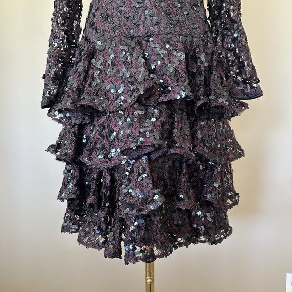 Vintage Lillie Rubin sz 6 80s 90s Black Brown Sequin Cocktail Prom Dress Formal - Picture 3 of 12